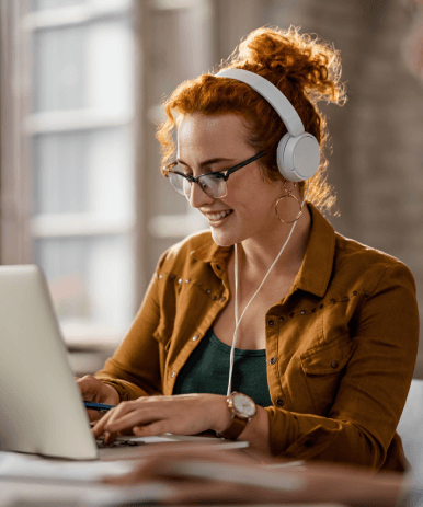 Woman transcribing audio to text